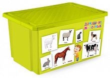Детский ящик для хранения игрушек "X-BOX" "Обучайка" Животные 57л / салатовый