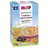Хипп Каша молочная 5 Злаков с Черносливом и Пребиотиками с 6 мес 250г