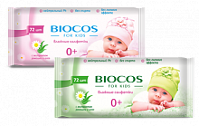 BioCos Влажные салфетки для детей, уп. 72  в ассортименте розовые, зеленые					