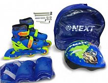 Next набор: ролики раздвижные, размер 31-34, с защитой и шлемом в рюкзаке 286687 / цвет сине-зеленый