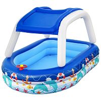 Bestway Надувной бассейн Sea Captain Family Pool с навесом от солнца 54370 / цвет синий					