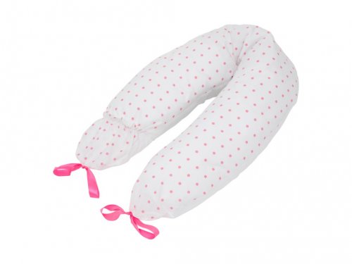 Подушка для беременных Премиум, цвет белый в розовый горох. двойной наполнитель (Мягкий наполнитель