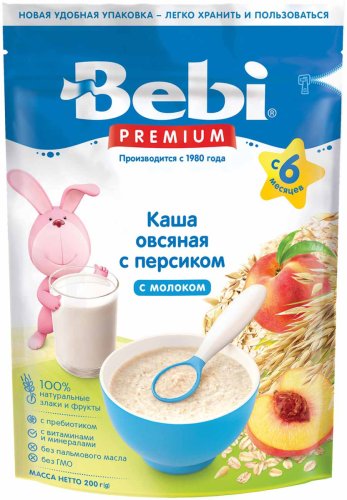 Bebi Каша овсяная с персиком и молоком, с 6 месяцев, 200 г