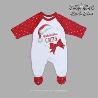 8545 Little Star Комбинезон трикотажный Новогодний картинки Маленькая Санта, рост 74 см (6-9 месяцев)					
