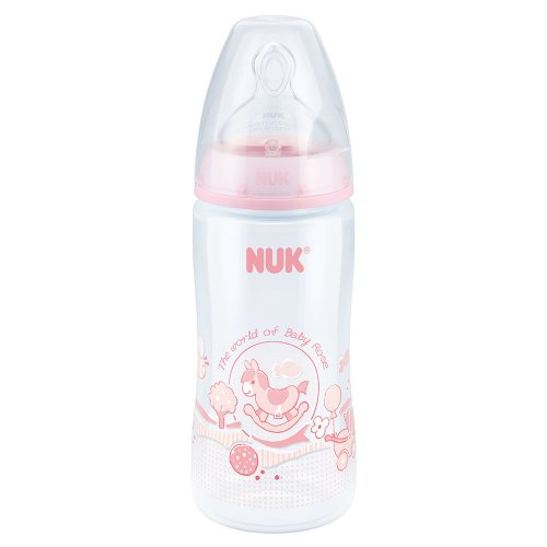 NUK Бутылочка из полипропилена 300 мл с силиконовой соской со средним отверстием для пищи "М"