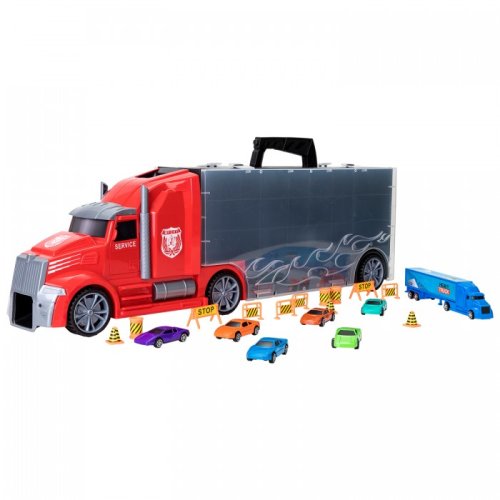 Givito Детская машинка серии "Мой город" (Автовоз - кейс 64 см, красный, с тоннелем. Набор из 6 машинок)