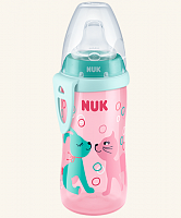 NUK Поильник для активных детей с насадкой для питья из силикона, от 12 мес., 300 мл, Зайчик и кошка