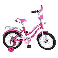 Велосипед детский 14" Mustang KY-ТИП / страховочные колеса / звонок / розовый + белый					
