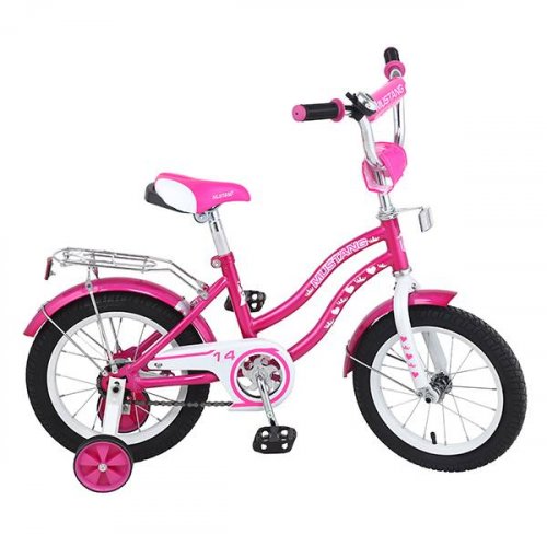 Велосипед детский 14" Mustang KY-ТИП / страховочные колеса / звонок / розовый + белый